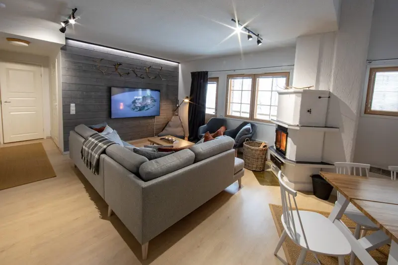 Front Slope apartment living room with fireplace